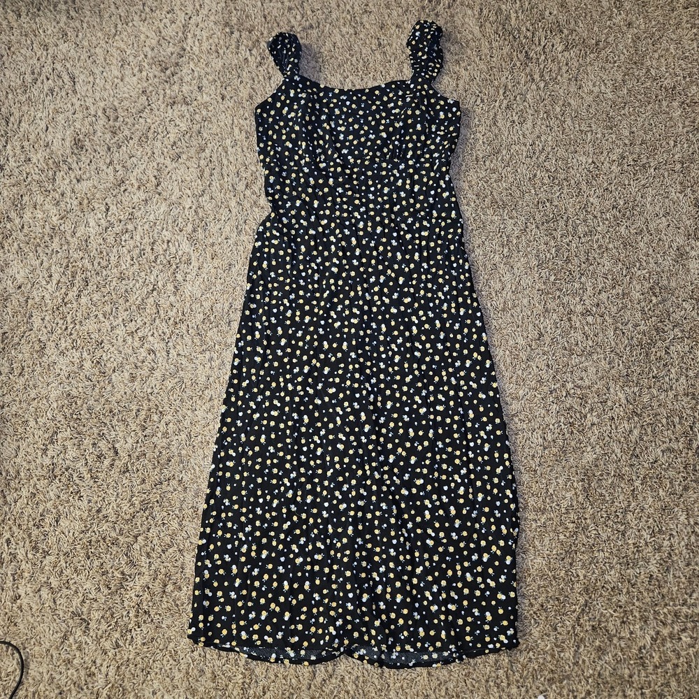 Elodie Women's Floral Sleeveless Maxi Dress Size Large Black‎ Yellow Flowers